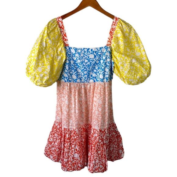 Oliphant Bubble Skirt Mini Dress Canary Multi-Color Balloon Short Puff Sleeve - Picture 3 of 16